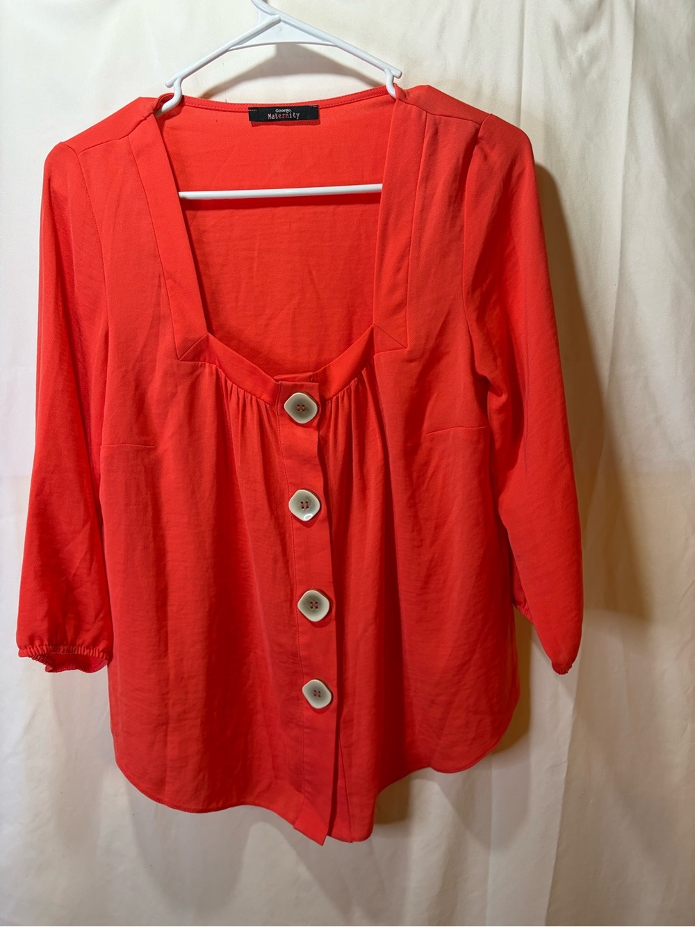 George Maternity Coral Button-Front Women's Top 3/4 Sleeve